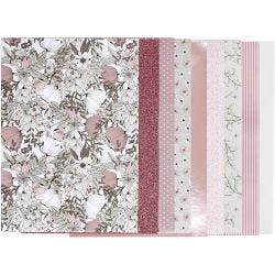 Bloc de papier design, dim. 21x30 cm, 120+128 gr, beige, brun, rose, blanc, 24 flles/ 1 Pq.