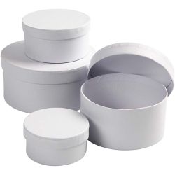 Boîtes Rondes, H : 4+5+6+7 cm, d 8+10+12+14 cm, blanc, 4 pièces/ 1 set