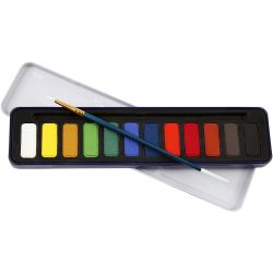 Kit Aquarelle, dim. 12x30 mm, ass. de couleurs, 12 couleurs/ 1 Pq.