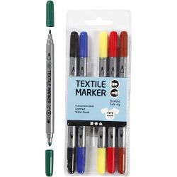 Textielstiften, lijndikte 2,3+3,6 mm, standaardkleuren, 6 stuk/ 1 doos