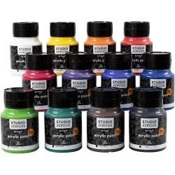 Peinture Acrylique Creall Studio, ass. de couleurs, 12x500ml/ 1 Pq.