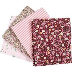 Tissu patchwork, dim. 45x55 cm, 100 gr, rose, 4 pièces/ 1 boule