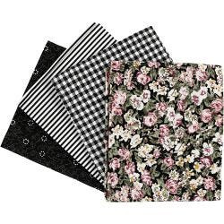 Tissu patchwork, dim. 45x55 cm, 100 gr, noir, 4 pièces/ 1 boule