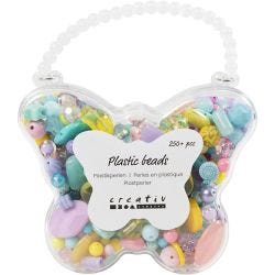 Perles en plastique, d 5-35 mm, diamètre intérieur 1-8 mm, ass. de couleurs, 193 gr, 300 ml/ 1 Pq.