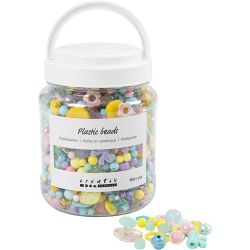 Perles en plastique, d 5-35 mm, diamètre intérieur 1-8 mm, ass. de couleurs, 700 ml/ 1 boîte