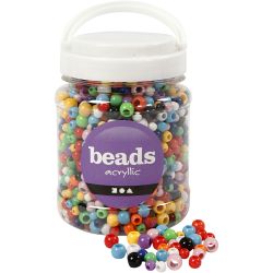 Perles Pony, d 6-10 mm, diamètre intérieur 3-5 mm, ass. de couleurs, 430 gr, 700 ml/ 1 boîte