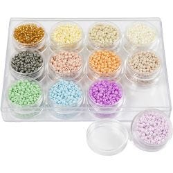 Perles de Rocaille, d 3 mm, dim. 8/0, diamètre intérieur 0,6-1,0 mm, couleurs pastel, 12x17 gr/ 1 Pq.