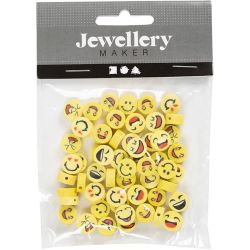 Perles Figurines, Emoji, d 10 mm, diam&egrave;tre int&eacute;rieur 1,5 mm, 60 pi&egrave;ces/ 1 Pq.