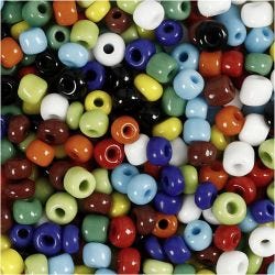 Perles de Rocaille, d 4 mm, dim. 6/0, diamètre intérieur 0,9-1,2 mm, ass. de couleurs, 130 gr/ 1 Pq.