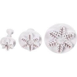 Uitsteekvormen met stempel, sneeuwvlok, d 3,2+4,8+6,5 cm, wit, 3 stuk/ 1 doos