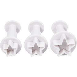 Uitsteekvormen met stempel, ster, d 2,1+2,3+2,6 cm, wit, 3 stuk/ 1 doos