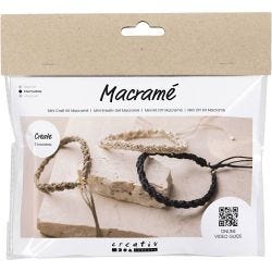 Mini Kit DIY Macramé, Bracelet, noir, brun olive, sable, 1 Pq.