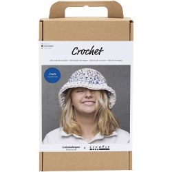 Kit DIY Crochet, Bob en laine épaisse, bleu, naturel clair, jaune, 1 Pq.