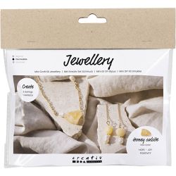 Mini Kit DIY Bijoux, Collier et boucles d&rsquo;oreilles calcite miel, 1 Pq.