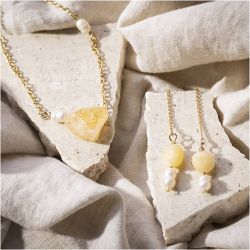 Mini Kit DIY Bijoux, Collier et boucles d&rsquo;oreilles calcite miel, 1 Pq.