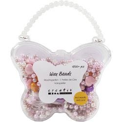 Perles de cire, diamètre intérieur 1,3-2,5 mm, orange pastel, rose clair, mauve clair, nacré, 127 gr, 1 Pq.