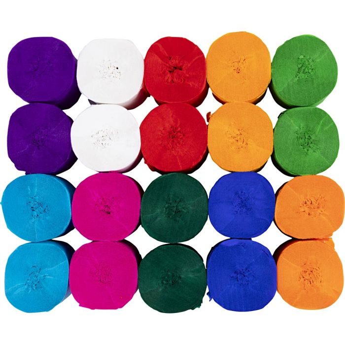 Rouleaux de Papier Crépon, L : 20 m, L : 5 cm, 22 gr, ass. de couleurs, 20 rouleau/ 1 Pq.