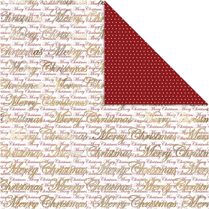Design papier, Merry Christmas en stippen, vel 30,5x30,5 cm, 180 gr, goud, 3 vel/ 1 doos