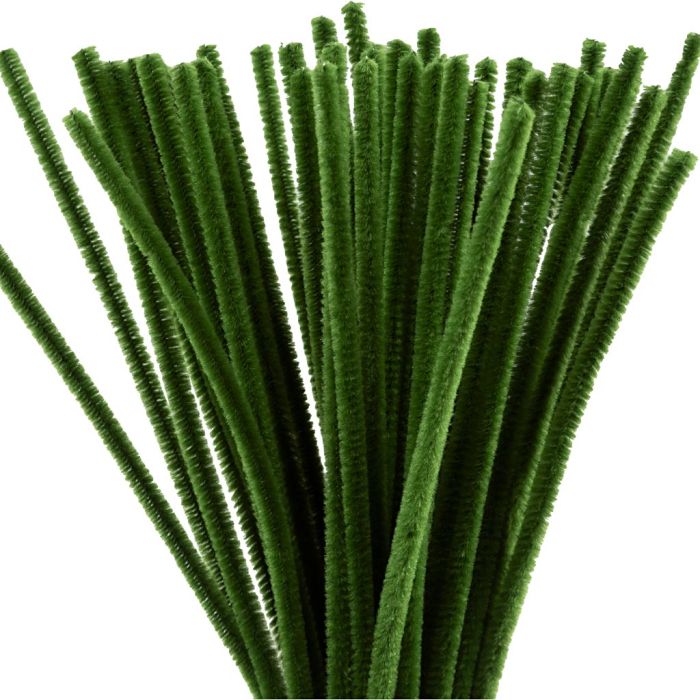 Fil chenille, L : 30 cm, ép. 6 mm, vert sapin, 50 pièces/ 1 Pq.