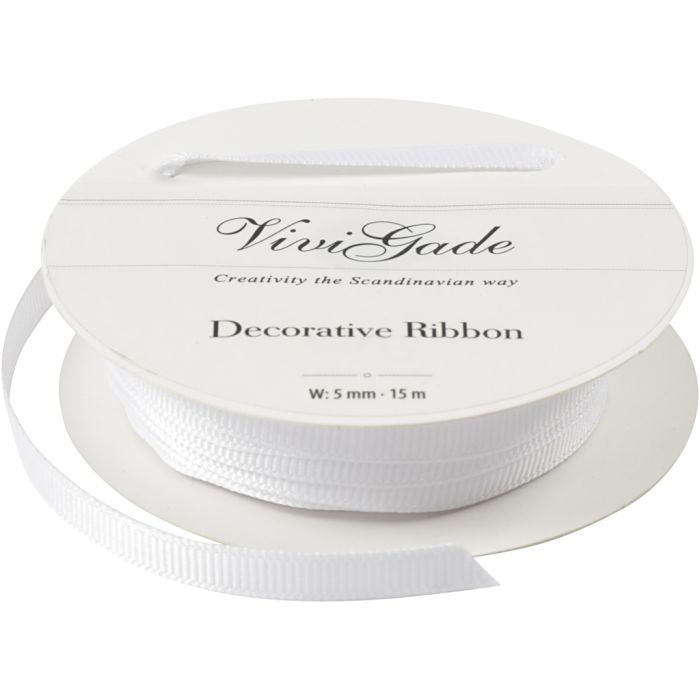 Decoratie lint, B: 6 mm, wit, 15 m/ 1 rol
