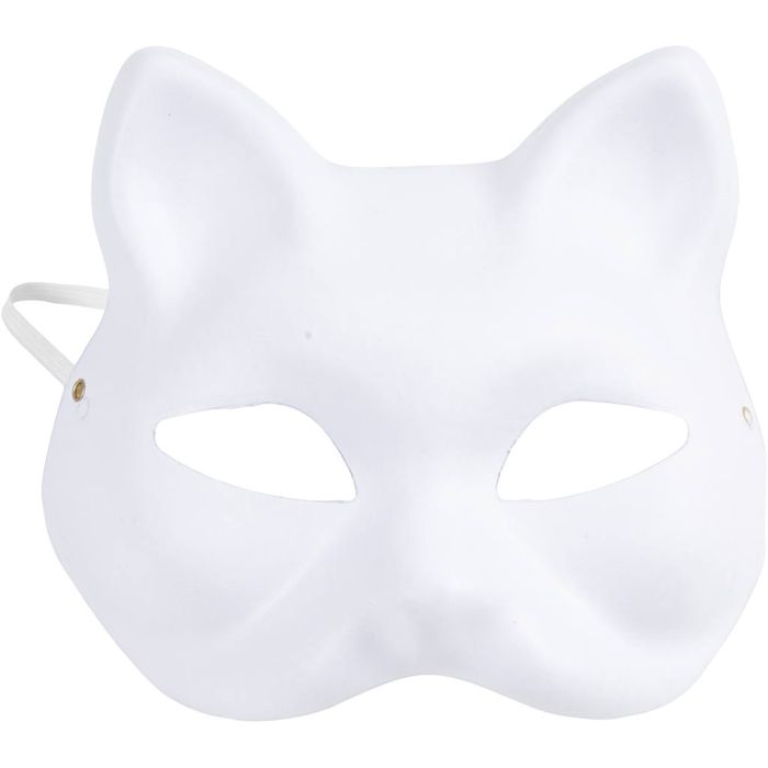 Kattenmasker, H: 17,5 cm, B: 18,5, wit, 1 stuk