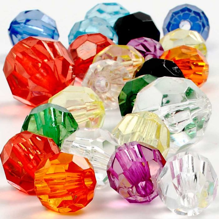 Facetkralen, afm 10-12-16 mm, gatgrootte 1-2,5 mm, diverse kleuren, 75 gr, 100 stuk/ 1 doos