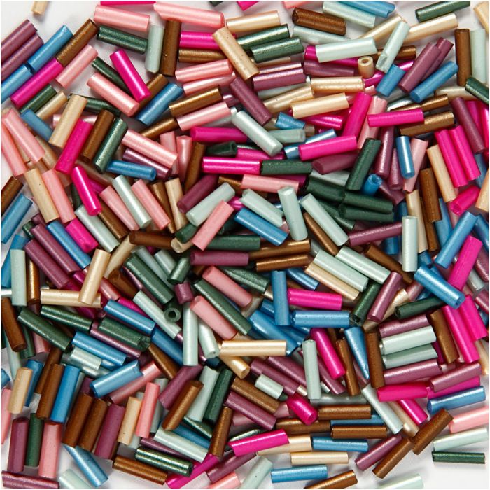 Kralen Mix, L: 6 mm, d 1,5-2 mm, gatgrootte 1 mm, metallic kleuren, 130 gr/ 1 doos