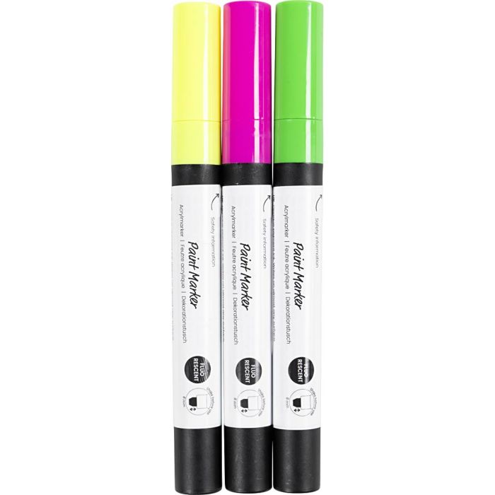 Decoratieve stift, lijndikte 8 mm, Inhoud kan variëren , fluorescerende diverse kleuren, 3 stuk/ 1 doos