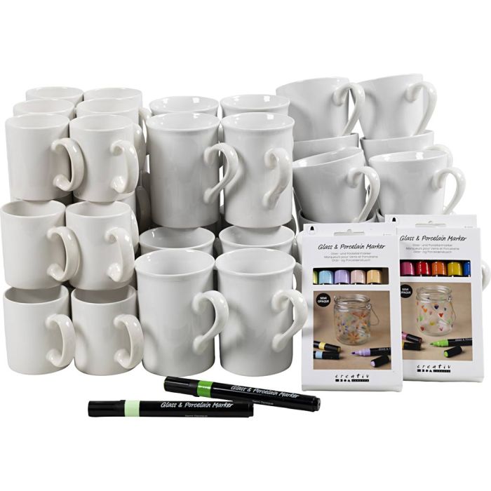 Groepsset Mokken beschilderen, H: 7-10 cm, wit, 1 set