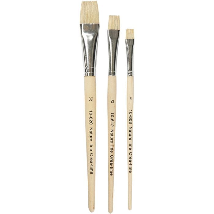 Pinceau Nature Line, dim. 8+12+20, L : 18,5-20,5 cm, L : 10-20 mm, Plat, 3 pièces/ 1 Pq.