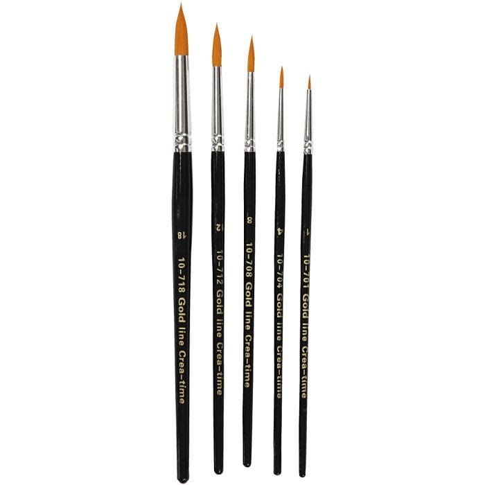 Pinceaux Gold Line, dim. 1+4+8+12+18, L : 17-19 cm, L : 1-7 mm, rond, 5 pièces/ 1 Pq.
