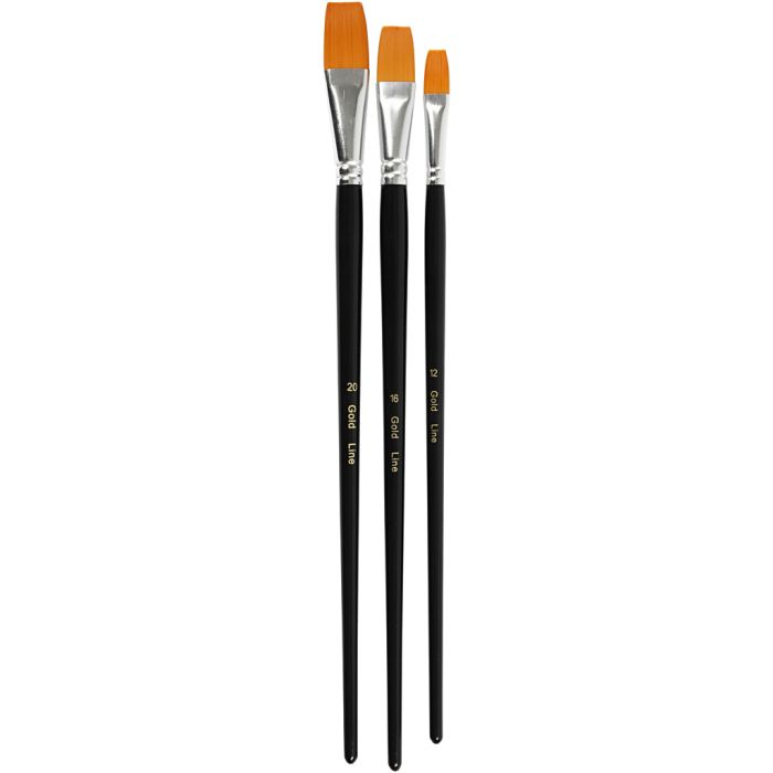 Pinceaux Gold Line, dim. 12+16+20, L : 30-33 cm, L : 12-20 mm, Plat, 3 pièces/ 1 Pq.