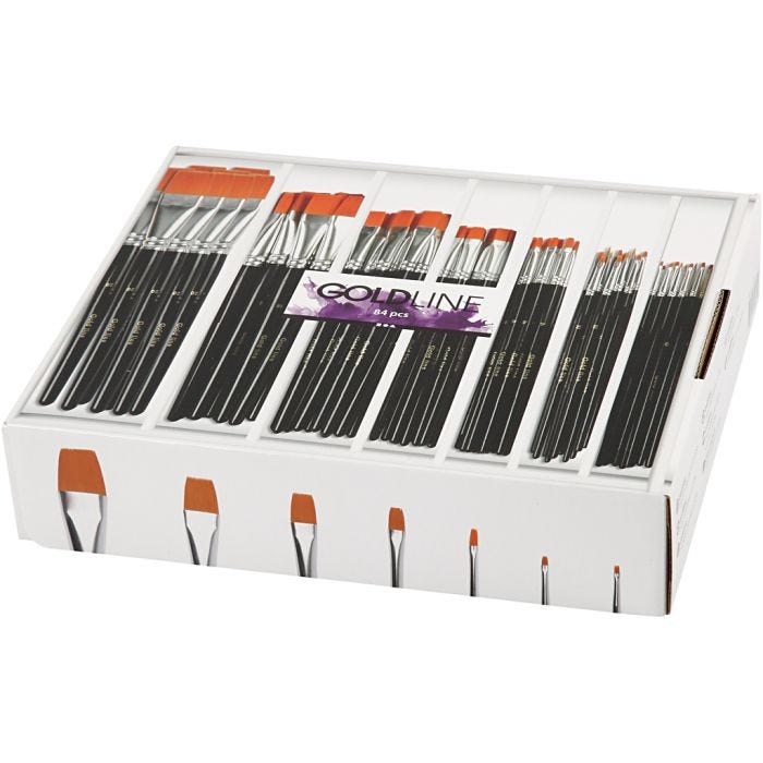 Pinceaux Gold Line, dim. 0+2+4+8+12+16+20, L : 16,5-20 cm, L : 1-7 mm, Plat, 7x12 pièces/ 1 Pq.