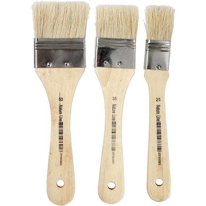 Pinceaux pour vernis, L : 19 cm, L : 25-50 mm, Plat, 3 pièces/ 1 Pq.