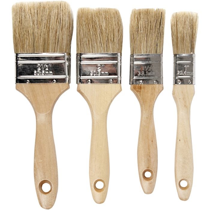 Pinceaux à vernis, L : 19,5-21 cm, L : 25-63 mm, Plat, 4 pièces/ 1 Pq.