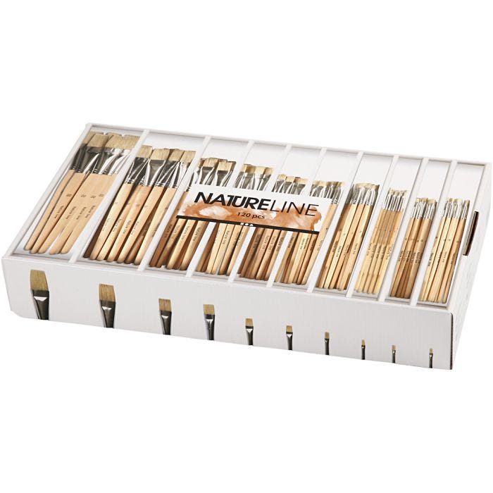 Pinceau Nature Line, dim. 00+0+1+2+4+8+12+14+20+22, L : 17,5-20,5 cm, L : 3-22 mm, Plat, 10x12 pièces/ 1 Pq.