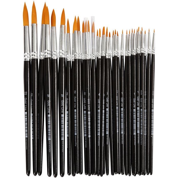 Pinceaux Gold Line, dim. 0+1+2+4+8+12+18+22, L : 17-21,5 cm, L : 1-7 mm, rond, 36 pièces/ 1 Pq.