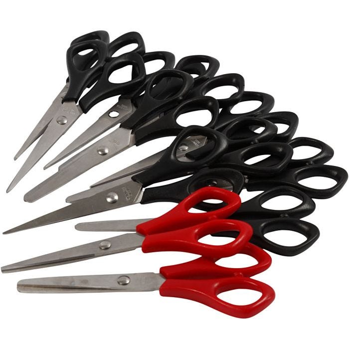 Ciseaux Scolaires, L : 14 cm, droitier &amp; gaucher, noir, rouge, 12 pièces/ 1 Pq.
