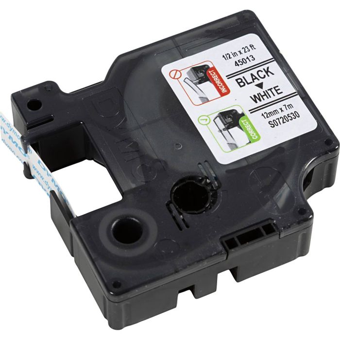 Cassette Dymo D1, L : 12 mm, blanc, 7 m/ 1 rouleau