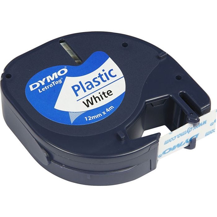 DYMO Ruban Plastique, L : 4 M, L : 12 mm, blanc, 4 m/ 1 rouleau