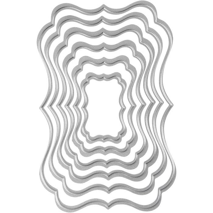Gabarit de coupe et matrice de découpe, Forme étiquettes, dim. 2,5x4-8x12 cm, 1 pièce