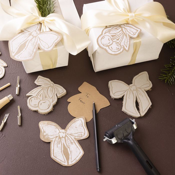 Carte « pour/de la part de » avec impression à la planche de linoléum