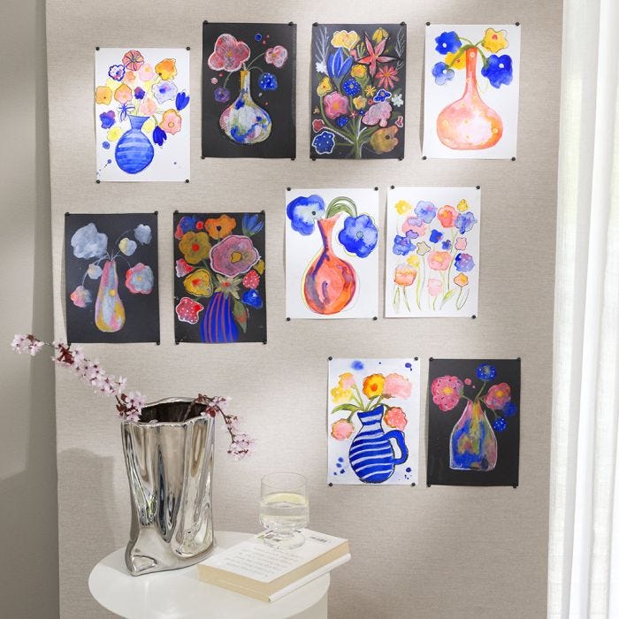 Aquarelle, pastels à l’huile et feutres


