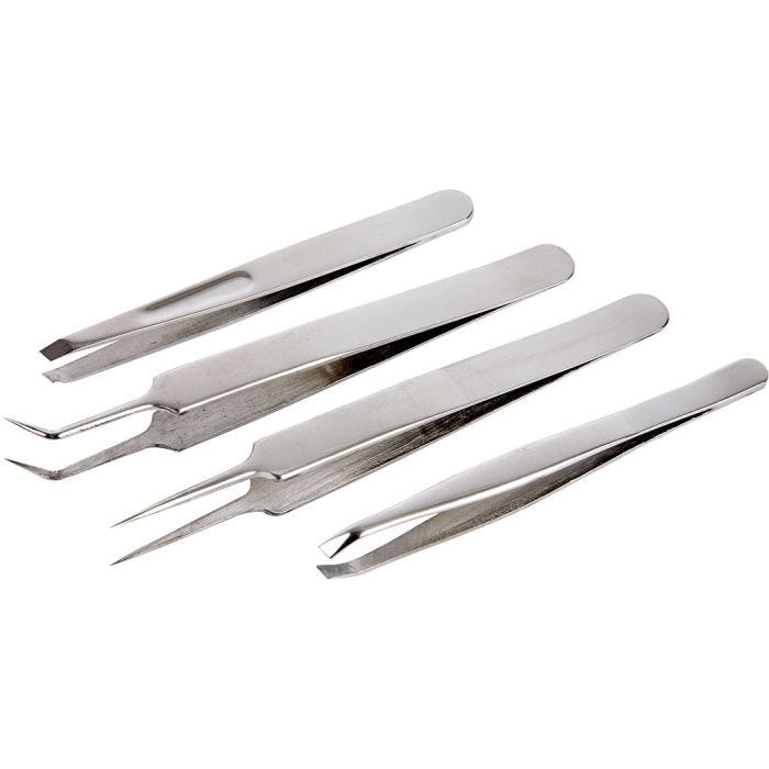 Set de pincettes, L : 9-12 cm, 4 pièces/ 1 Pq.