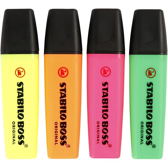 Surligneur, vert néon, orange néon, rose néon, jaune néon, 4 pièces/ 1 Pq.