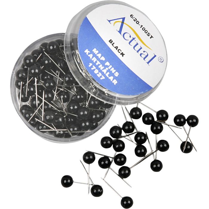 Kaart pinnen, L: 17 mm, d 6 mm, zwart, 100 stuk/ 1 doos