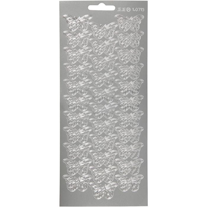 Autocollants, papillons, feuille 10x23 cm, argent, 1 flles
