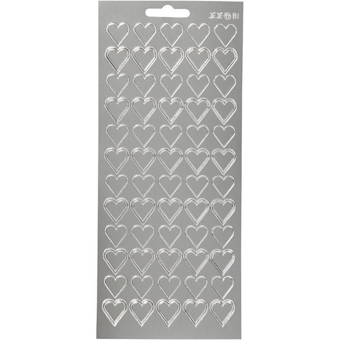Autocollants, coeurs, feuille 10x23 cm, argent, 1 flles