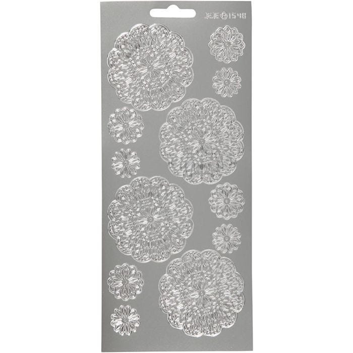 Autocollants, fleurs, 10x23 cm, argent, 1 flles