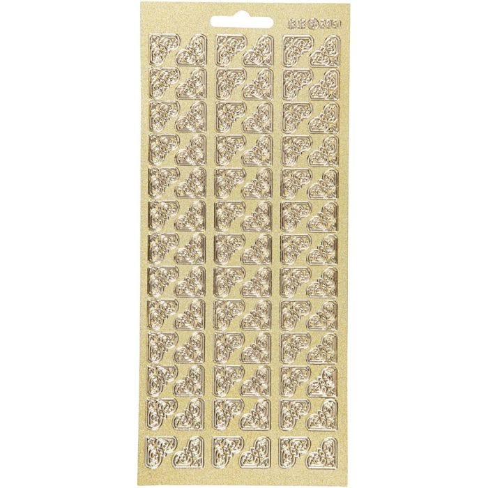 Autocollants, coins, feuille 10x23 cm, or, 1 flles